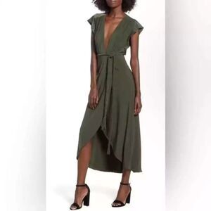 MISA‎ LOS ANGELES OLIVE GREEN WRAP MAXI DRESS | SILKY DRAPE | SIZE S – NWT